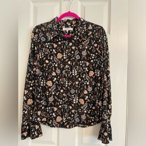 Frame silk bell sleeved floral print blouse